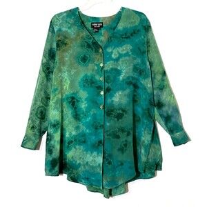 Yvonne Sachs Slik Blouse Womens Small Multicolor Watercolor Lagenlook Tunic